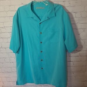 Men's Size XL Aqua Blue Caribbean Casual Short Sleeve Camp Button Shirt